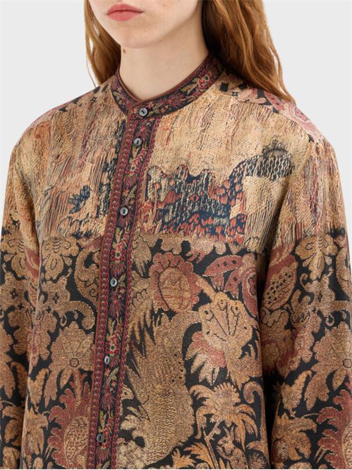 Pure silk shirt with mandarin collar and tapestry-inspired print PIERRE-LOUIS MASCIA | CML12950519346